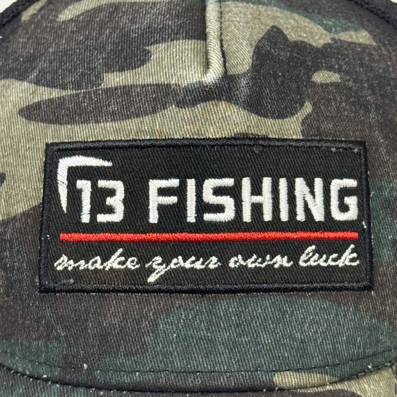 13 Fishing Camo Trucker Hat Snapback Cap Mesh Back Curved Brim Adjustable OSFM - Picture 2 of 11